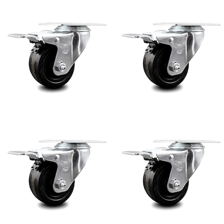 Service Caster 3.5 Inch Phenolic Swivel Top Plate Caster Set with Total Lock Brake SCC SCC-TTL20S3514-PHS-4